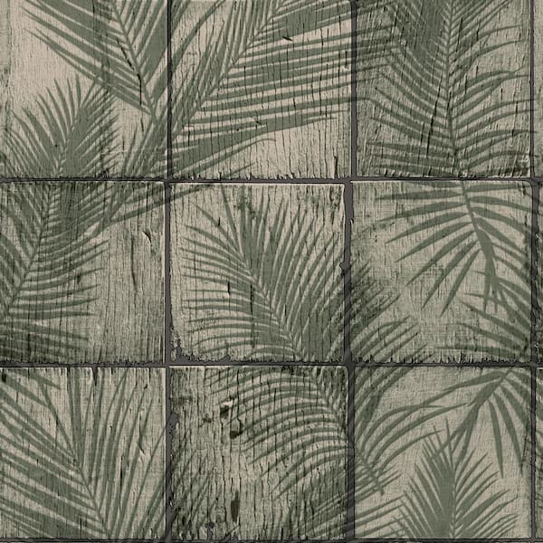 Rustic Palm Shadow Tile Green Wallpaper Sample
