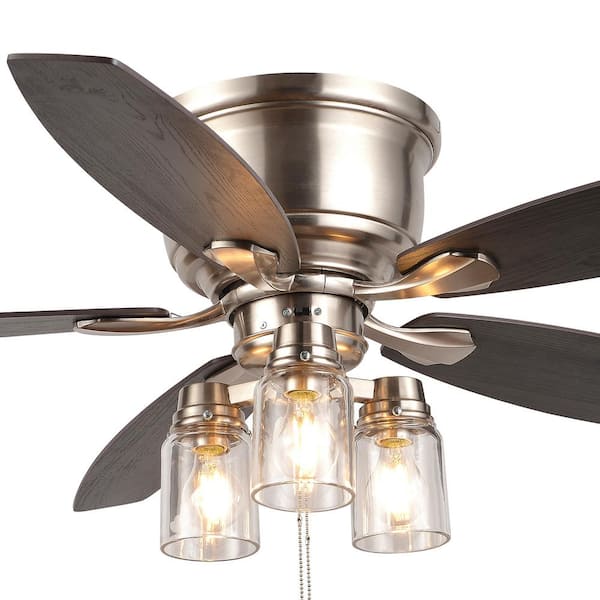 Hampton Bay 51973 Stoneridge 52 In Indoor Outdoor Led Brushed Nickel Hugger Ceiling Fan With Light Kit And 5 Reversible Blades