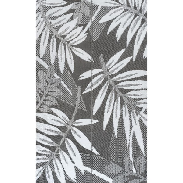 Wilde Classic Botanical Foldable Waterproof Reversible Plastic Straw Gray/White 8 ft. x 10 ft. Outdoor Area Rug