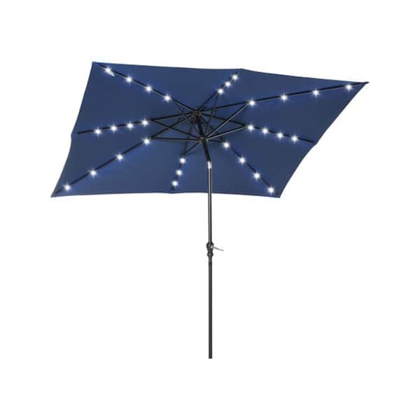 ITOPFOX 9 ft. x 7 ft. Patio Outdoor Steel Solar LED Lighted Umbrella with Tilt and Crank for Backyard, Pool & Beach in Dark Blue