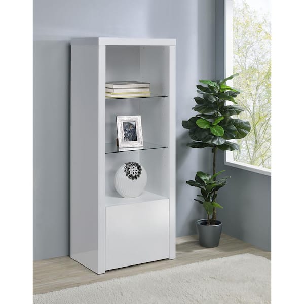 Coaster Jude White High Gloss 3-Shelf Media Tower with Storage Cabinet