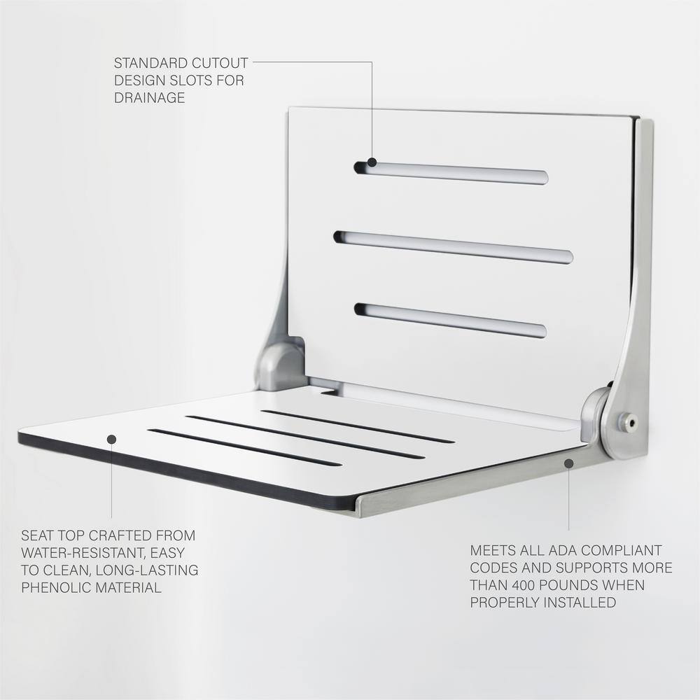 White Teak Wall Mounted Folding Shower Seat with Matte Finish