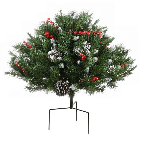 National Tree Company 22 in. Frosted Berry Urn Filler with Cones, Red Berries and Tripod Stake