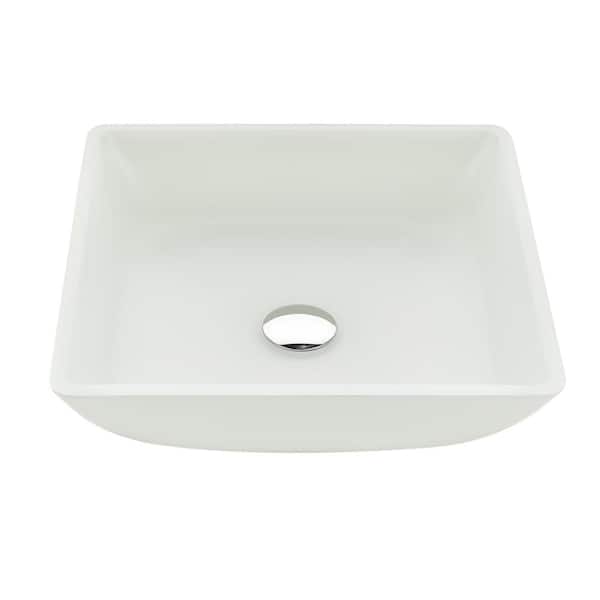 ANZZI Solstice Square Glass Vessel Bathroom Sink with White Finish