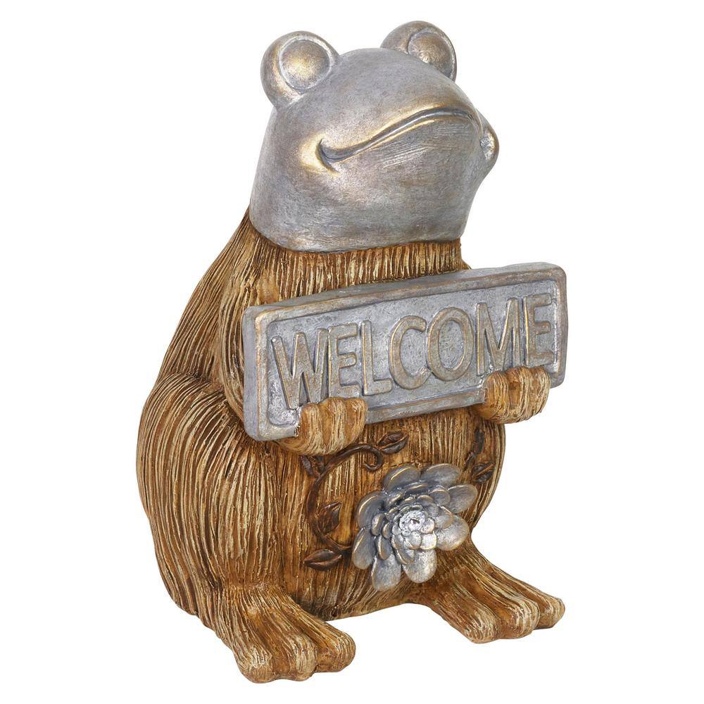 Exhart Wood and Silver Frog Statue17324RS The Home Depot