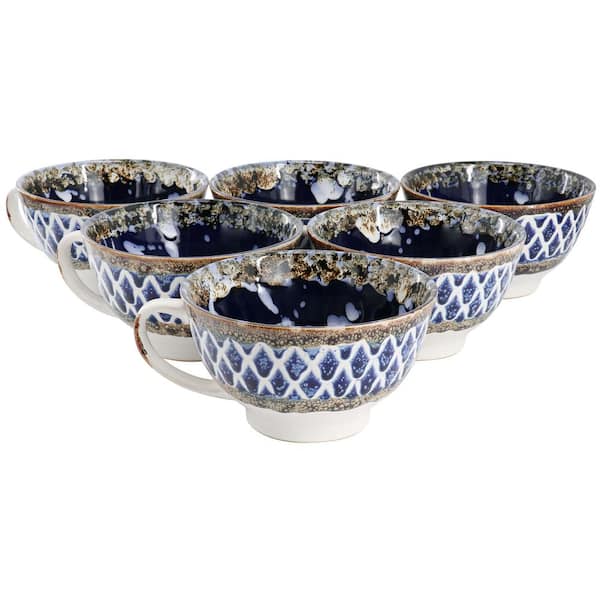 Meritage Otis 6-Piece 27 oz. Stoneware Soup Bowl with Handle Set in Cobalt Blue