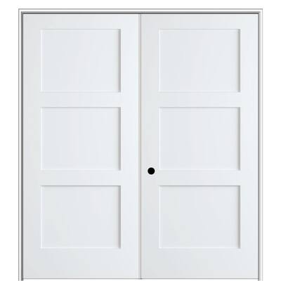 Shaker Flat Panel 36 in. x 80 in. Right Hand Solid Core Primed Composite Double Prehung French Door with 6-9/16 in. Jamb