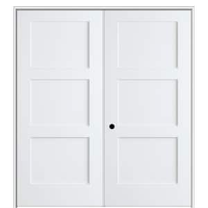 Shaker Flat Panel 60 in. x 80 in. Right Hand Solid Core Primed Composite Double Prehung French Door with 4-9/16 in. Jamb