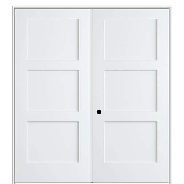 MMI Door Shaker Flat Panel 64 in. x 80 in. Right Hand Solid Core Primed Composite Double Prehung French Door with 4-9/16 in. Jamb