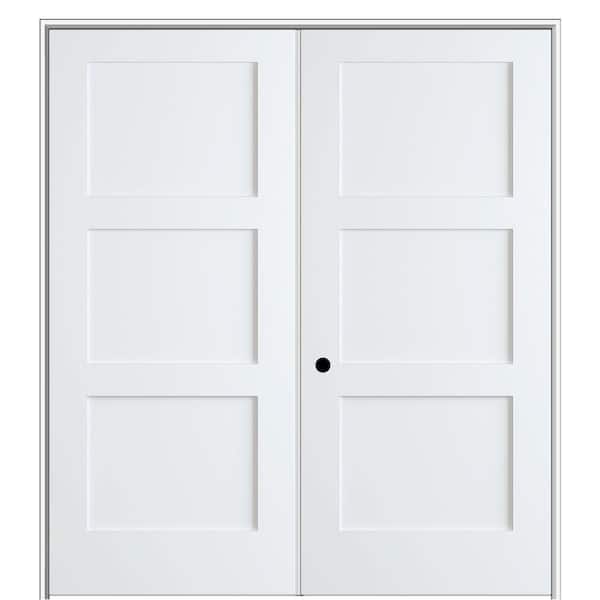 MMI DOOR Shaker Flat Panel 72 in. x 80 in. Right Hand Solid Core Primed Composite Double Prehung French Door with 4-9/16 in. Jamb