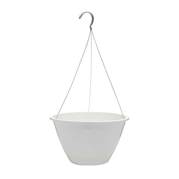 Southern Patio 10 in. White Promotional Outdoor Resin Hanging Planter Basket