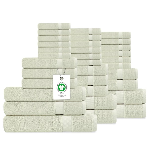 Delara Delara Green Tint Solid 100% Organic Cotton Luxuriously Plush Towel Set 33-Pieces