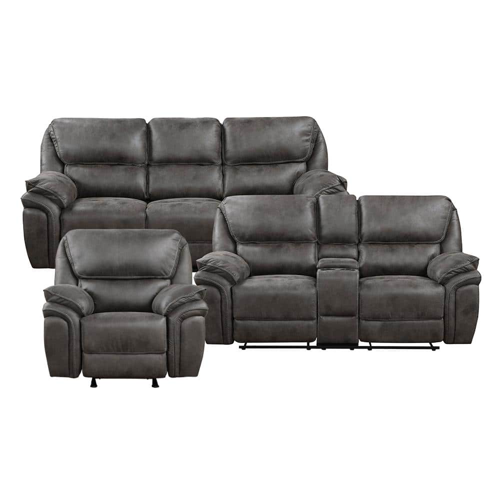 Arlo 90 in. W Pillow Top Arm Microfiber Rectangle 3-Piece Manual Reclining 