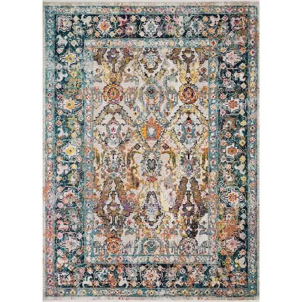 Loloi Silvia Stone/Teal 3 ft. 11 in. x 5 ft. 7 in. Oriental 100% Polypropylene Pile Area Rug
