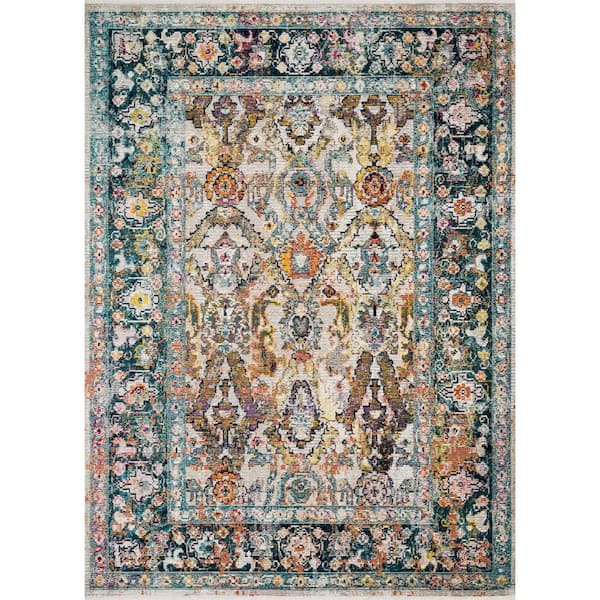 Loloi Silvia Stone/Teal 2 ft. 6 in. x 10 ft. Runner Oriental 100% Polypropylene Pile Area Rug Runner Rug