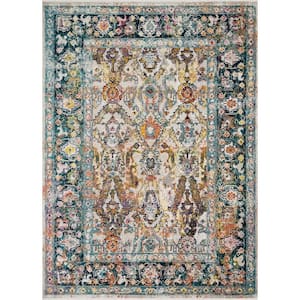 Silvia Stone/Teal 5 ft. x 7 ft. 6 in. Transitional 100% Polypropylene Pile Area Rug