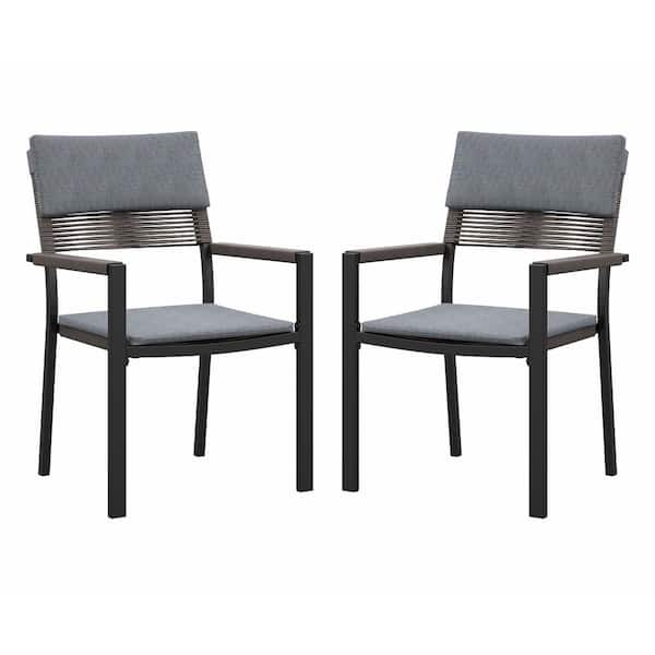 AURA OUTDOOR Wicker Metal Outdoor Dining Chair Patio Dining Set, Dark Gray, 2-pack