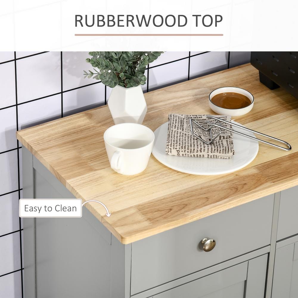 Gray Rubberwood Top Modern Sideboard Buffet with Adjustable Shelves