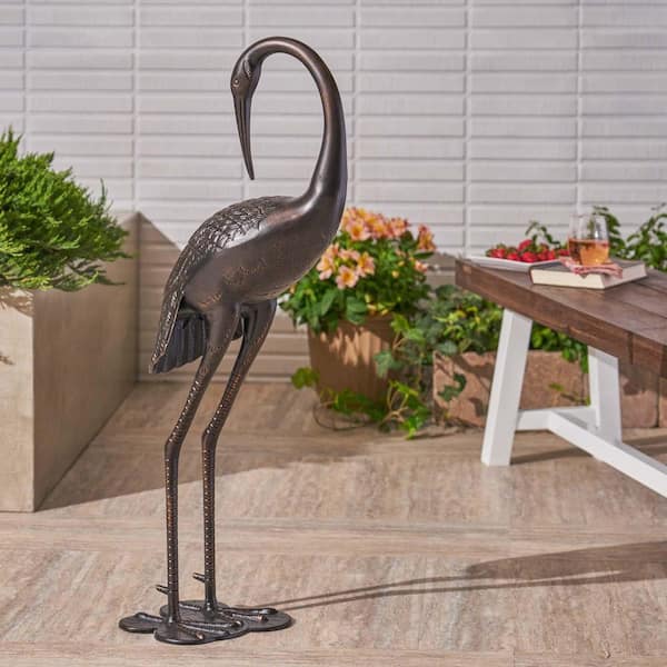Unbranded 39 in. H Outdoor Aluminium Crane Indoor Outdoor Garden Statues Decorative Garden Sculpture, Antique Bronze