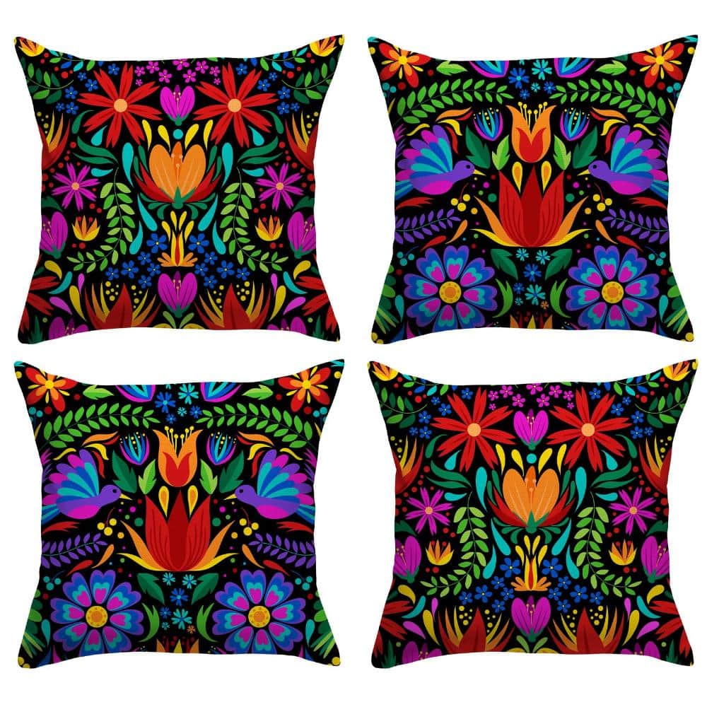 18x18 Throw Pillow Covers Vibrant Fiesta Floral Black 4 Piece price history on PriceWatchPro