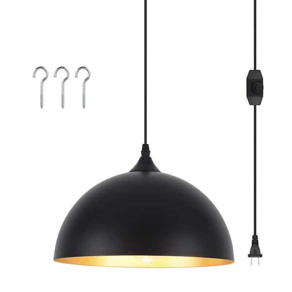 ADSENSTY 1-Light Black Plug In Pendant Light with Metal Shade On/Off Dimmer Switch,No Bulbs Included