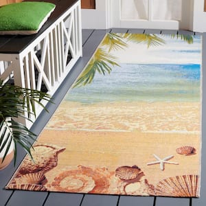 Barbados Gold/Blue 3 ft. x 10 ft. Runner Novelty Nautical Indoor/Outdoor Area Rug