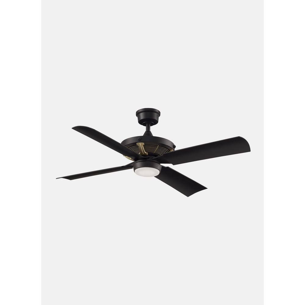 FANIMATION Pickett 52 in. Integrated LED Indoor/Outdoor Black with Satin Brass Accents Ceiling Fan