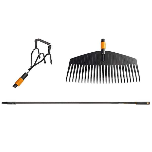 3-Piece Quikfit Leaf Rake and Cultivator Attachments Garden Tool Set
