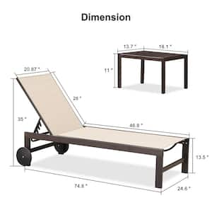 Aluminum Bronze Frame Outdoor Metal Patio Chaise Lounge with Side Table and Wheels, Marble White