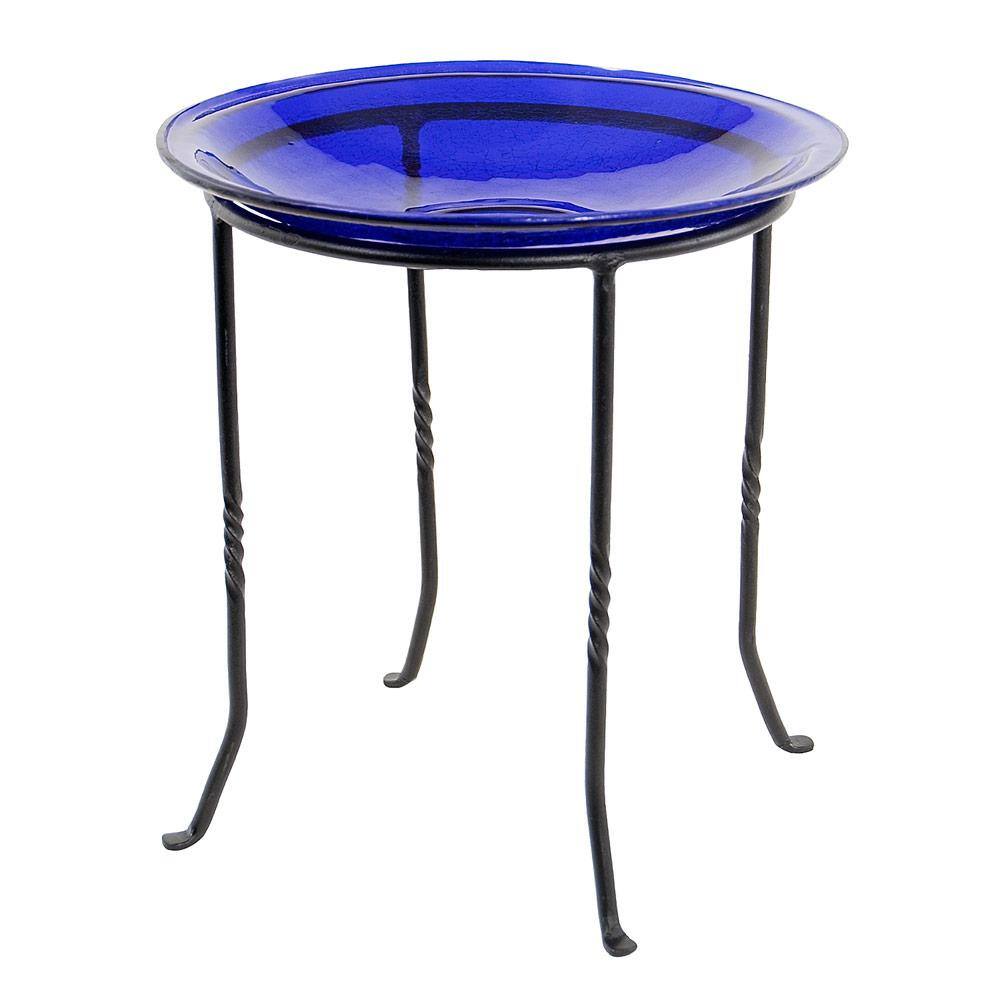 Cobalt Blue Crackle Glass Hanging Birdbath Bowl