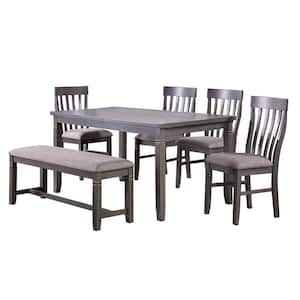 6-Piece 60 In. Gray Wood Top Dining Set with Bench