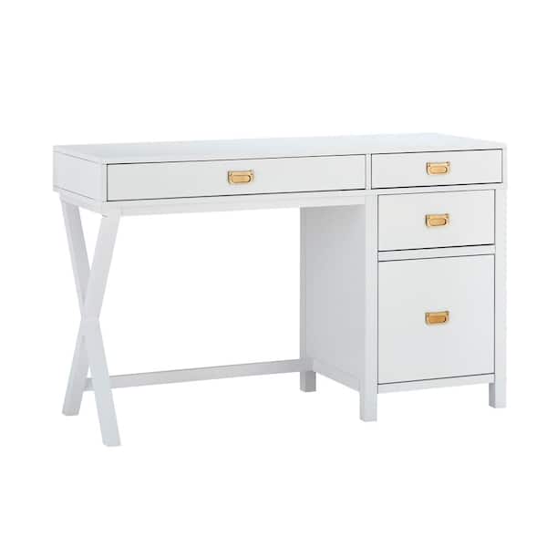 Linon Home Decor Sara 48 in. Rectangle White Wood 4-Drawer Computer Desk with Side Storage