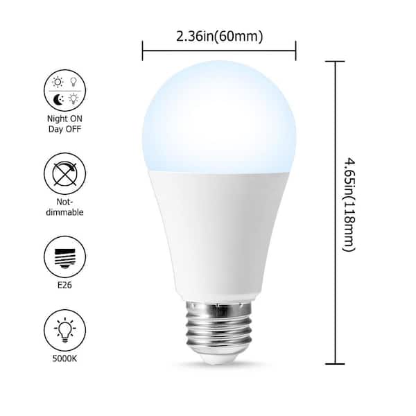 120-Watt Equivalent A21 Dusk to Dawn E26 LED Light Bulb for Outdoor Wall Light 5000K Daylight (2-Pack)