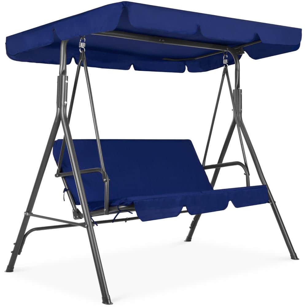 Best Choice Products 2Person Metal Patio Swing with Blue Cushion