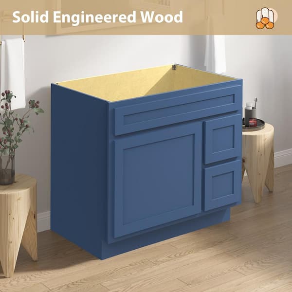 Vanity Art 36 in. W x 21 in. D x 32.5 in. H 2-Right Drawers Bath Vanity Cabinet without Top in Blue