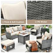 Fortune Dark Gray 6-Piece Wicker Outdoor Patio Fire Pit Conversation Seating Set with Beige Cushions