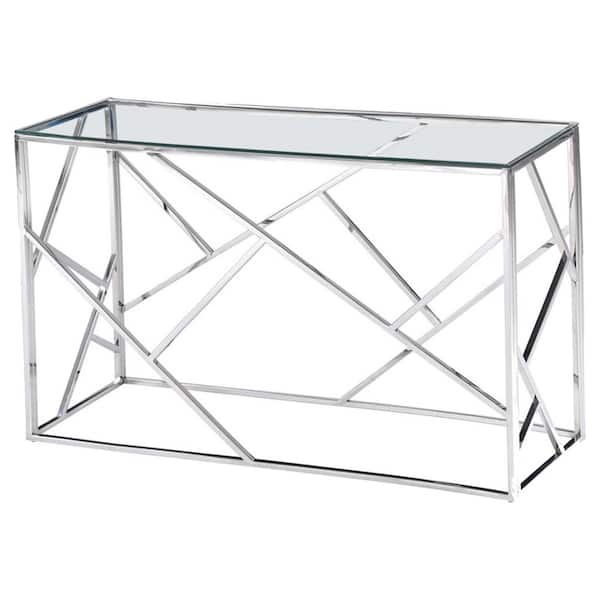 Best Master Furniture Edward 48 in. Silver Rectangle Glass Console Table