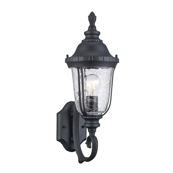 Bel Air Lighting Chessie 1-Light Black Coach Outdoor Wall Light Fixture with Clear Crackled Glass