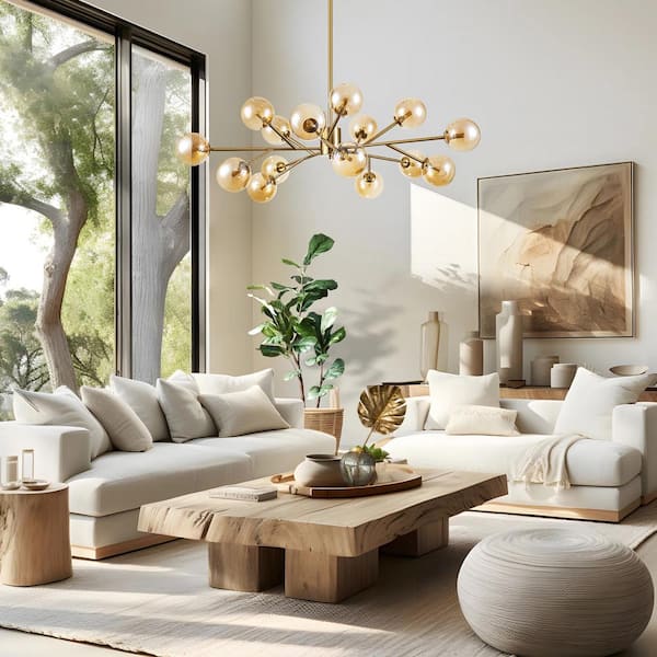 RRTYO Higginsville 15-Light Farmhouse Brass Sputnik Sphere Linear