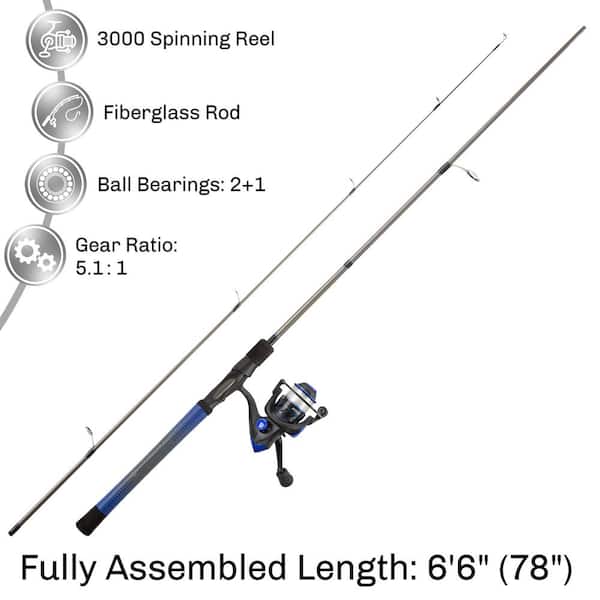 Trademark Games Blue Carbon Fiber Fishing Rod and Reel Combo - Portable 3-Piece Pole with 3000 Aluminum Spinning Reel