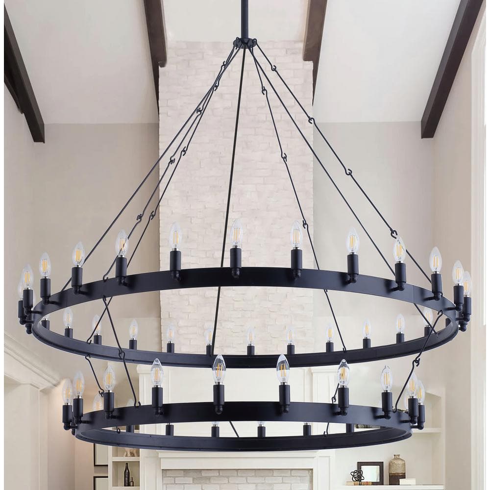 Aiwen 48-Light Black Metal Industrial Candle Chandelier