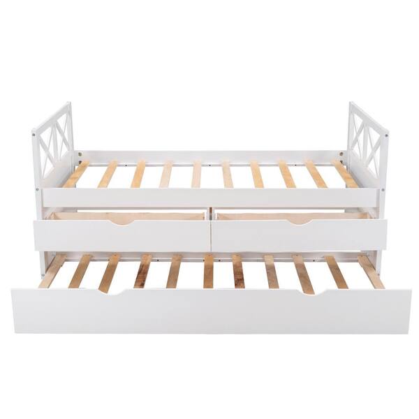 Urtr White Twin Daybed With Trundle And Storage Drawers, X-shaped Wood 