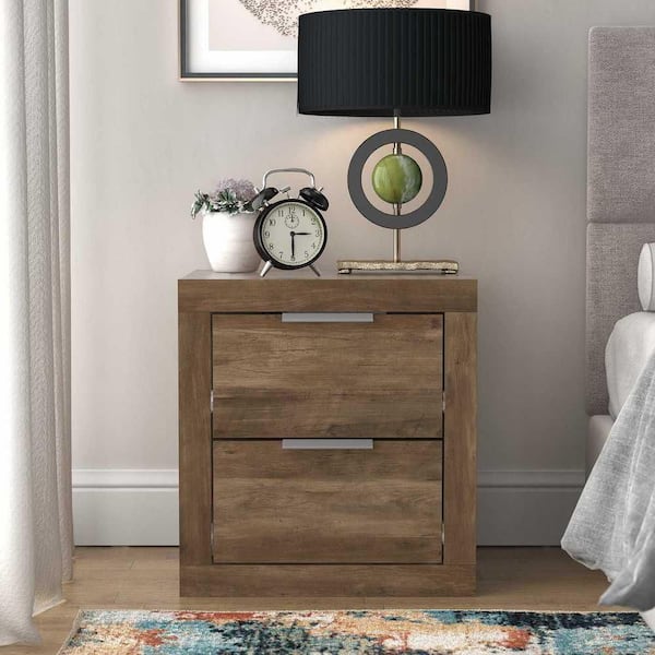 GALANO Harlowin 2-Drawer Knotty Oak Nightstand Sidetable w/Drawers 