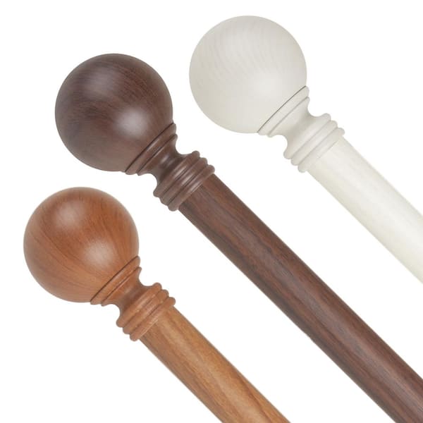 Rod Desyne 1 inch Adjustable Single Faux Wood Curtain Rod 66-120 inch in Chestnut with Globe Finials