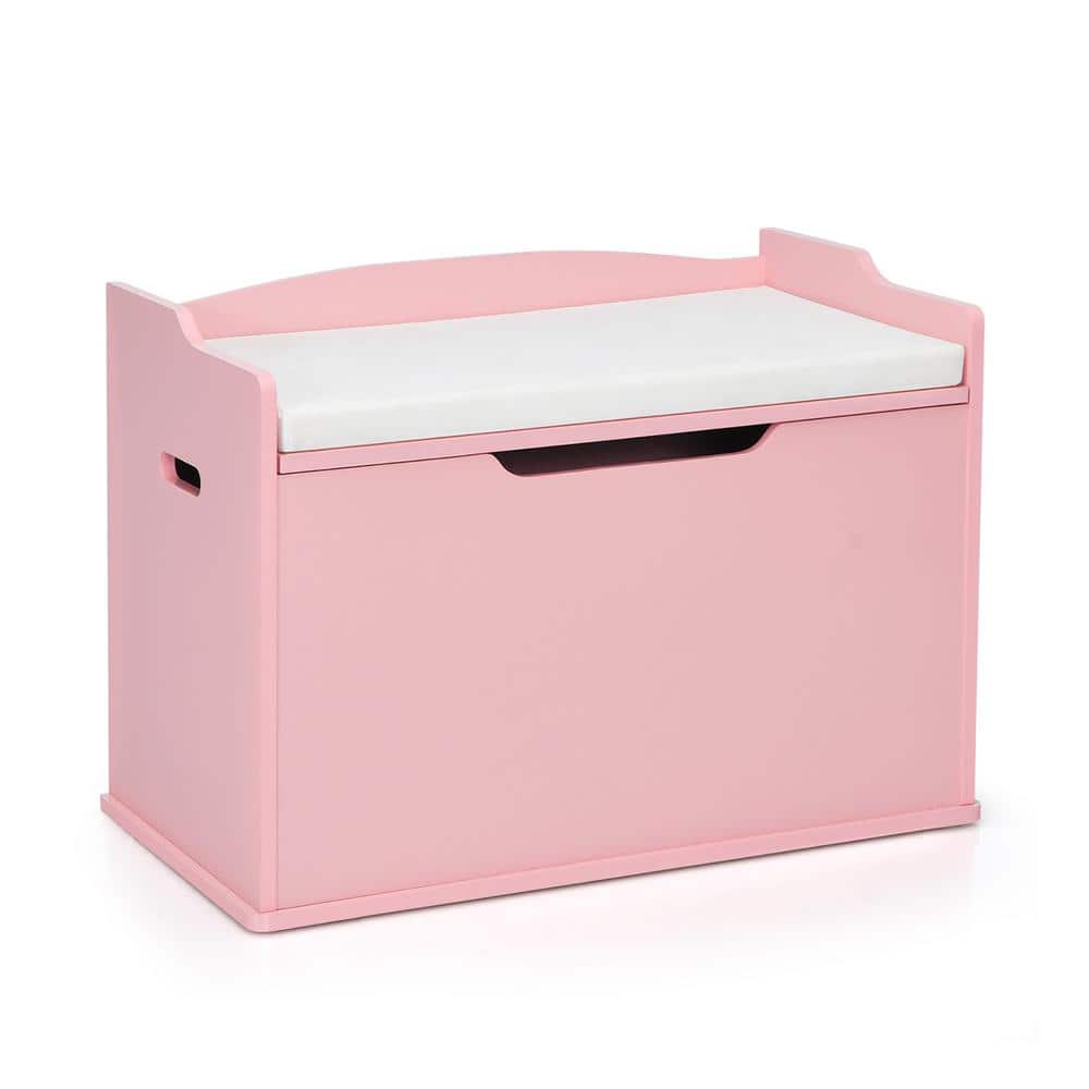 Costway Pink Kids Toy Box Wooden Flip-top Storage Chest Bench with