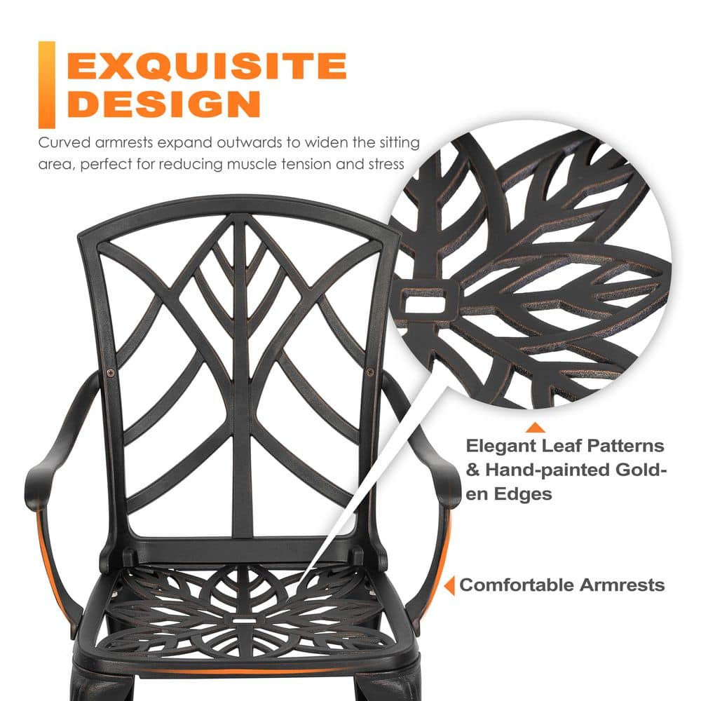 Black and Gold Cast Aluminum Outdoor Dining Chair Set