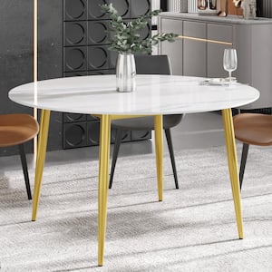 53.15 in. Modern Round White Sintered Stone Top Gold Carbon Steel 4 Legs Dining Table (Seats 6)