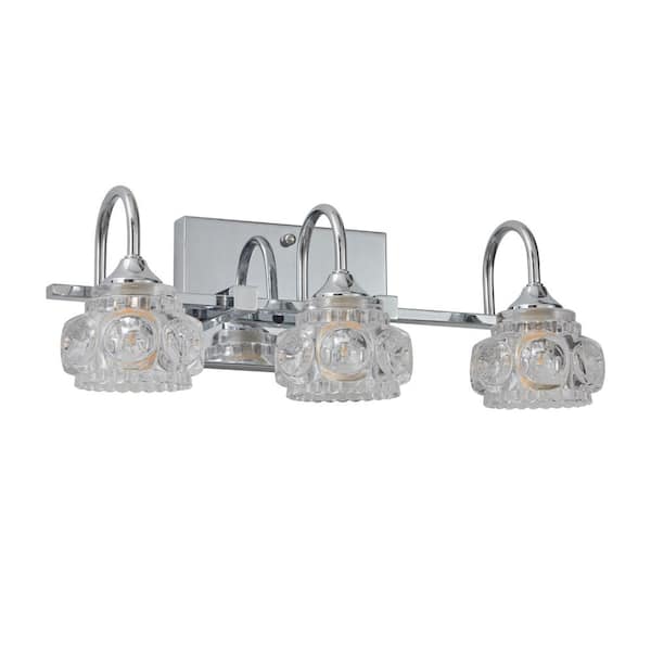 Retro 17 in. 3 Light Brushed Nickel Bathroom Wall Mount Vanity Light with Crystal Glass Shades(No Bulbs)