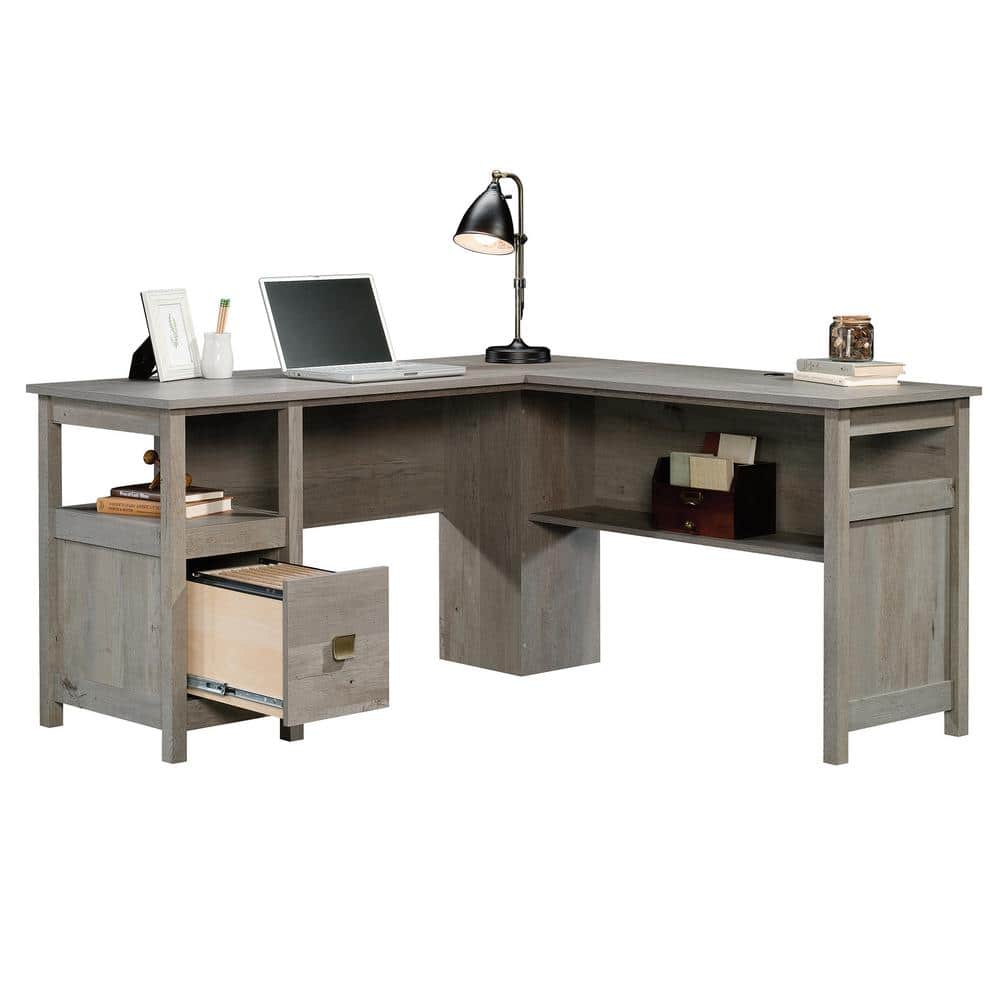 Mystic Oak L-Shaped Writing Desk with Drawer and Filing Cabinet