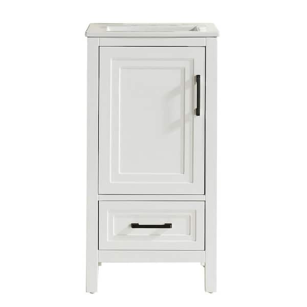 Key 18 in. Single Sink Freestanding White Bath Vanity with Integrated Ceramic Top and Basin Assembled, 2 Sets of Handles